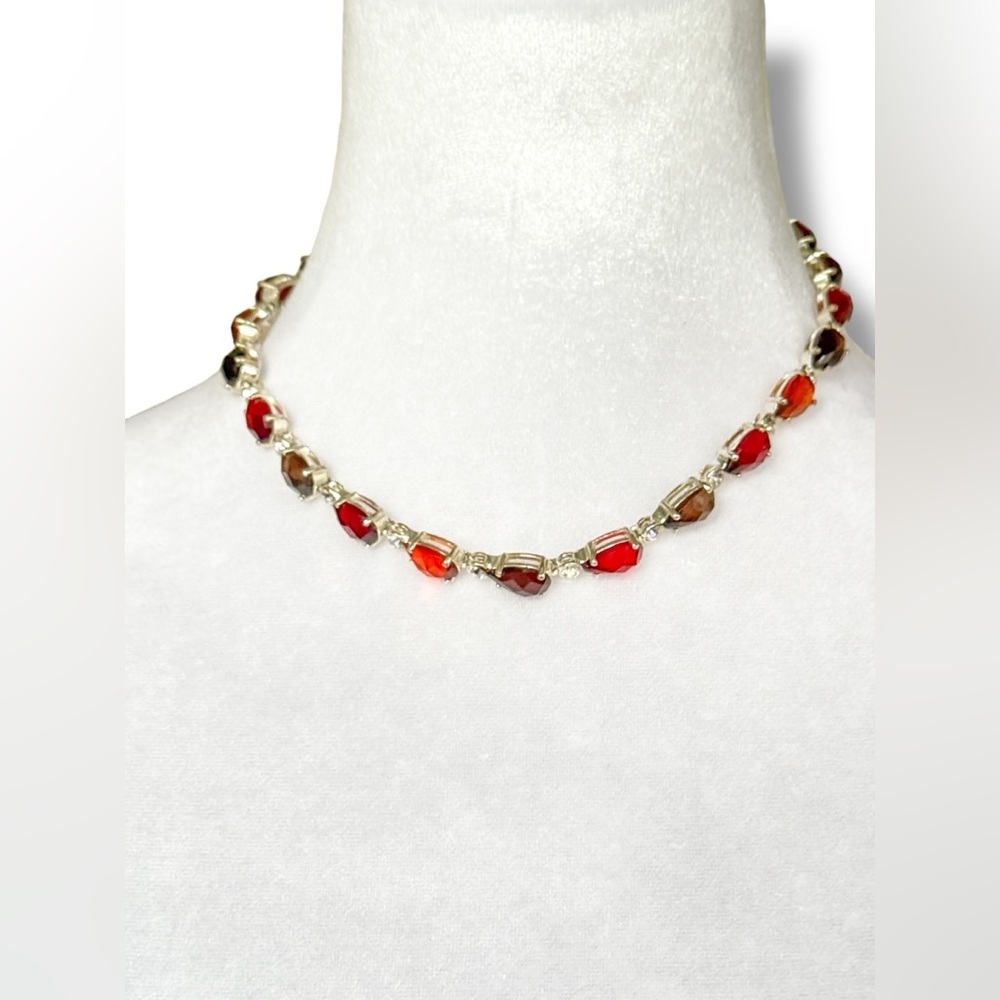 Multicolor Crystal Statement Necklace Red Orange … - image 8